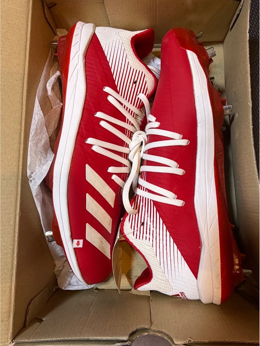 adidas Afterburner 6 Baseball Cleats Red White Metal Spikes Mens 12.5 NWT